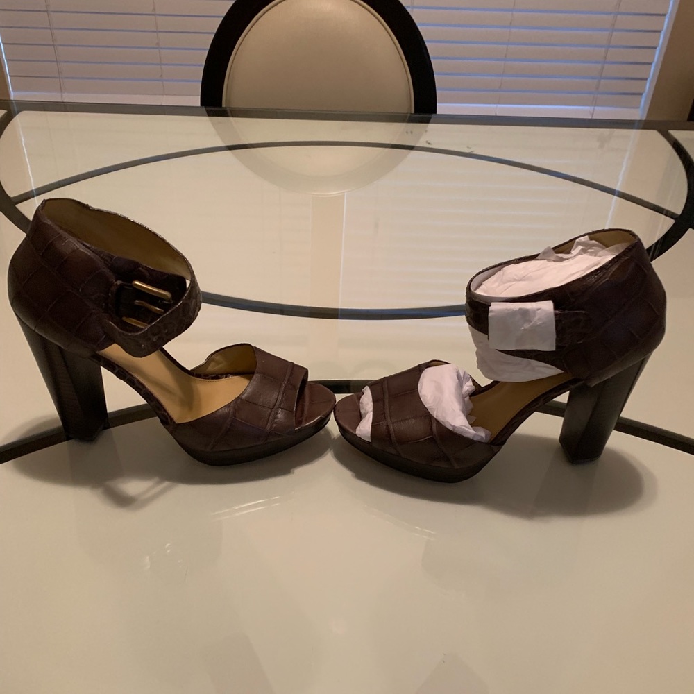 Coach Embossed Croc Heels Brown